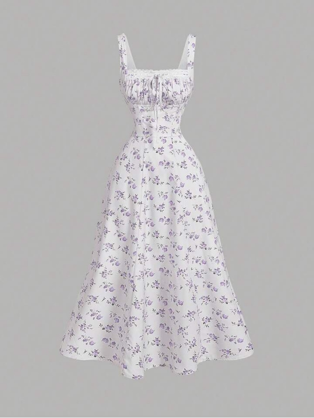 SHEIN White Midi Dress with Lavender Floral Pattern